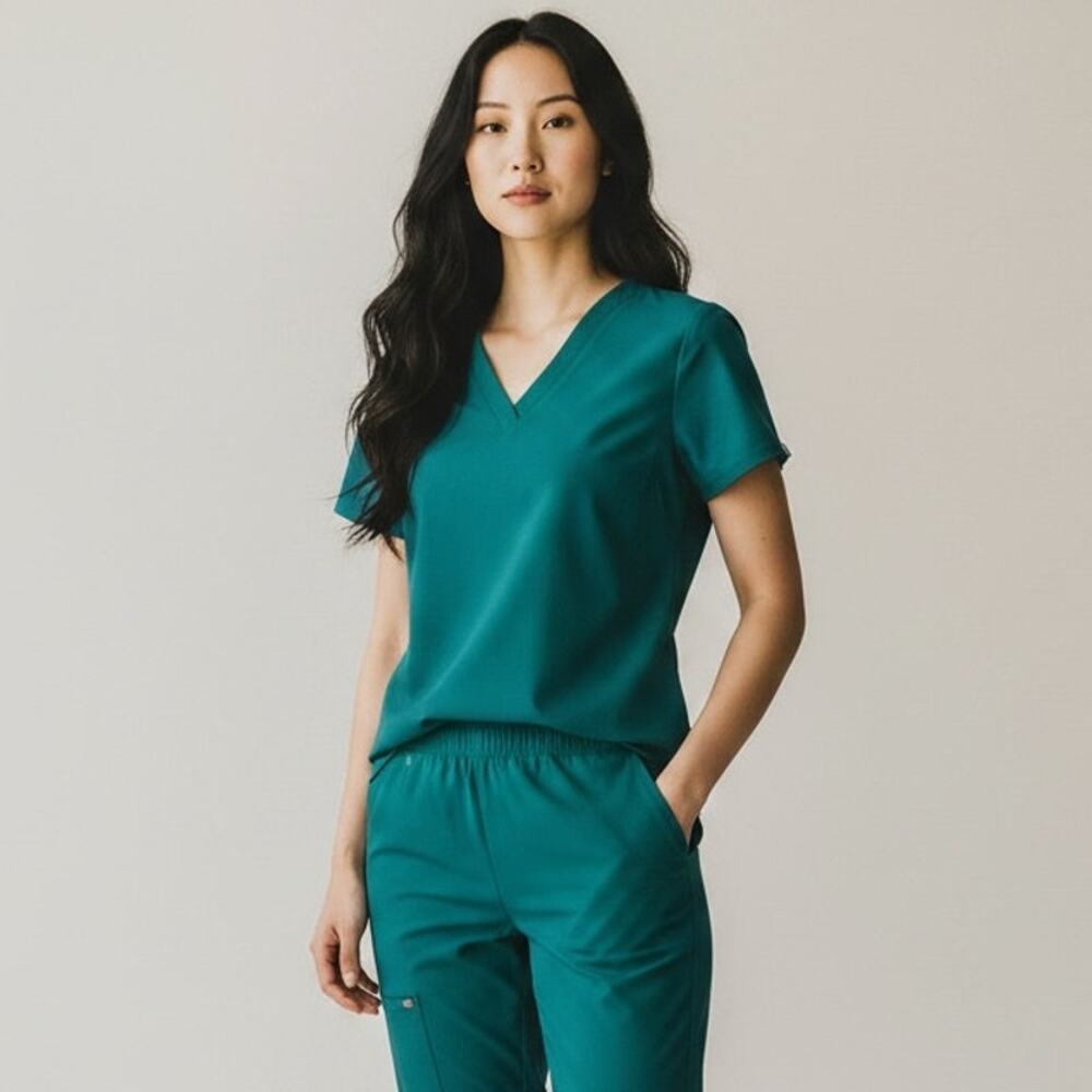 FIGS Casma Three Pocket Scrub Top Women's Sz S Lagoon Limited Edition Nurse